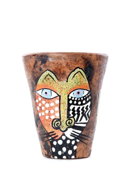 Classic African Ceramic Cat Planter Pot
