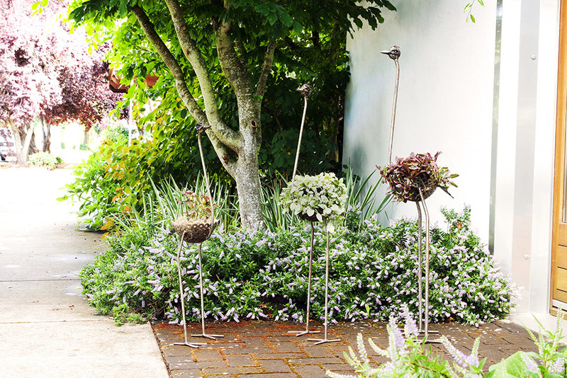 Tall Recycled Metal Ostrich Planters