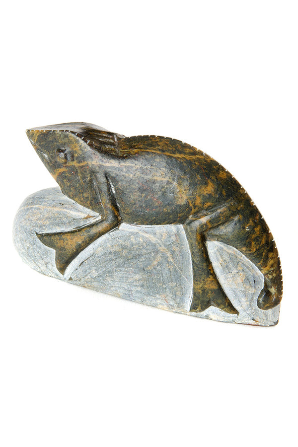 Serpentine Stone Chameleon Sculpture from Zimbabwe