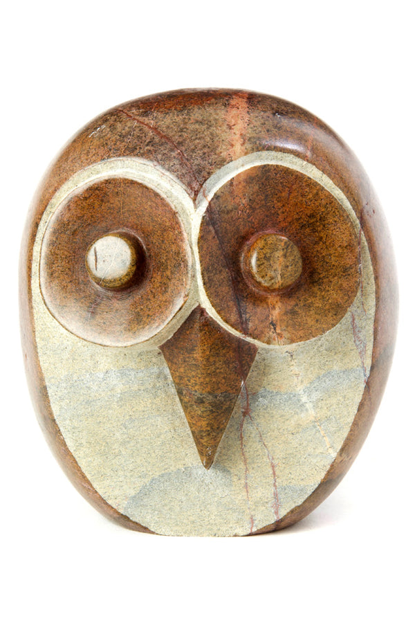 Large Shona Serpentine Stone Owl Sculpture