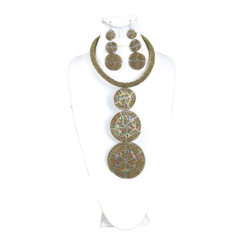 Maasai Bead Circle-Drop Necklace Set