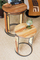 Set of Three Round Ghanaian Nesting Tables with Brass Dwennimmen Symbols