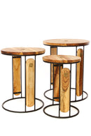 Set of Three Round Ghanaian Nesting Tables with Brass Dwennimmen Symbols
