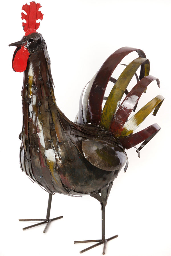 Large Recycled Metal Ruddy Rooster Sculpture