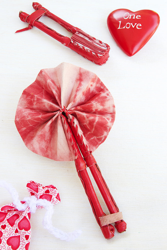 Petite Red Resist Dyed African Hand Fan