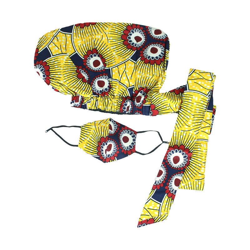 African Print Bonnet & Mask Set