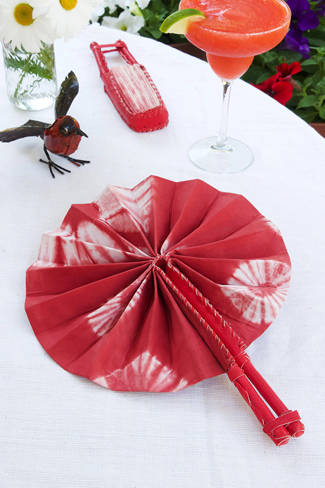 Red Resist Dyed African Hand Fan