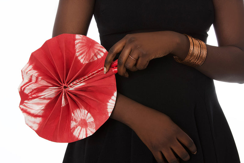 Red Resist Dyed African Hand Fan