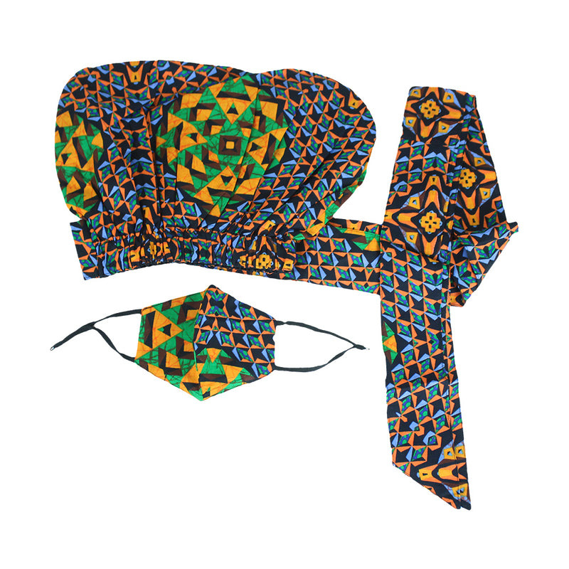 African Print Bonnet & Mask Set