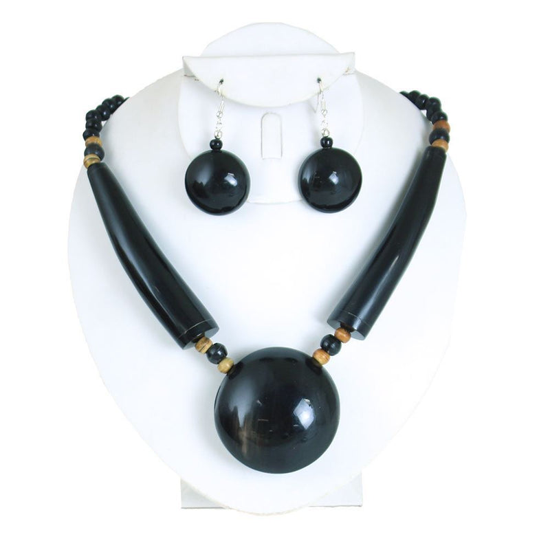 Black Massive Bone Pendant Necklace Set