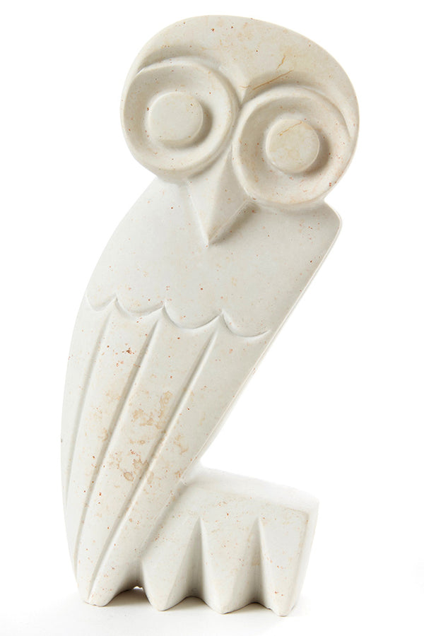 Large Hand Carved White Serpentine Owl Sculpture