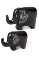 Black Bashful Zig-Zag Elephant Soapstone Sculptures