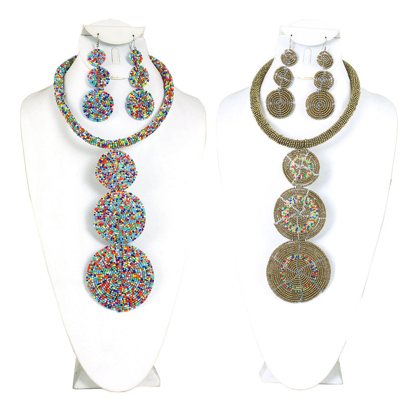 Maasai Bead Circle-Drop Necklace Set