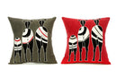 Zambian Hand Painted Red Zebra Family Pillow Cover with Optional Insert