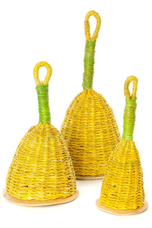 Yellow and Green Woven Elephant Grass Rattles
