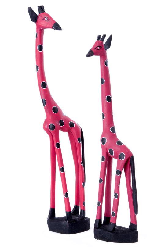 Magenta Jacaranda Wood Giraffe Sculptures