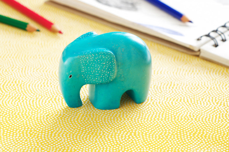Aqua Bashful Elephant Soapstone Sculpture