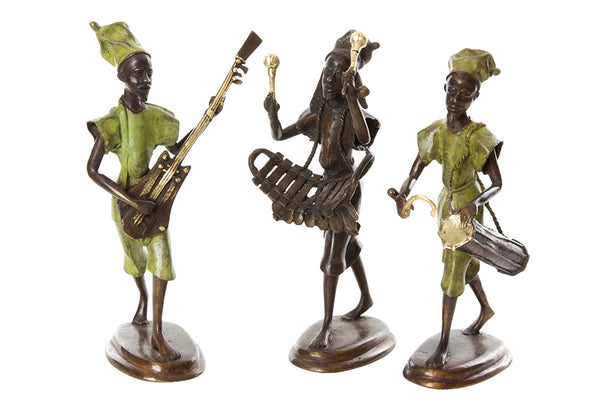 Burkina Bronze Griot Musician with Balaphon Sculpture