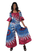 African Blue/Pink Sun Elastic Jumpsuit