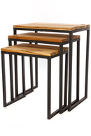 Set of Three Ghanaian Nesting Tables with Brass Sankofa Symbols