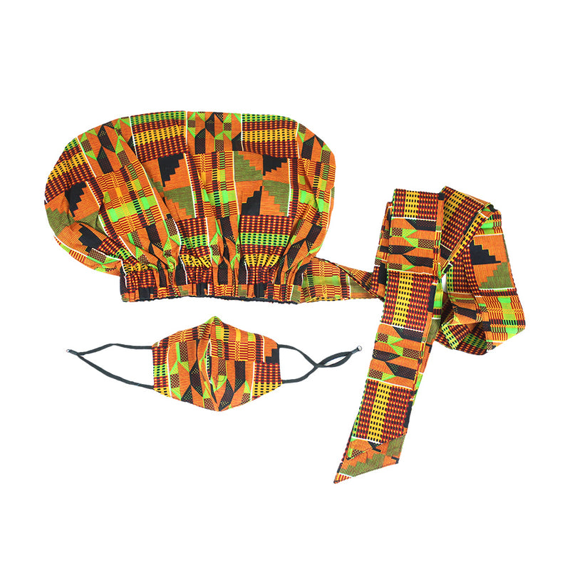 African Print Bonnet & Mask Set