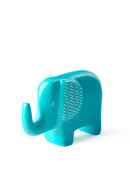 Aqua Blue Bashful Zig-Zag Elephant Soapstone Sculptures