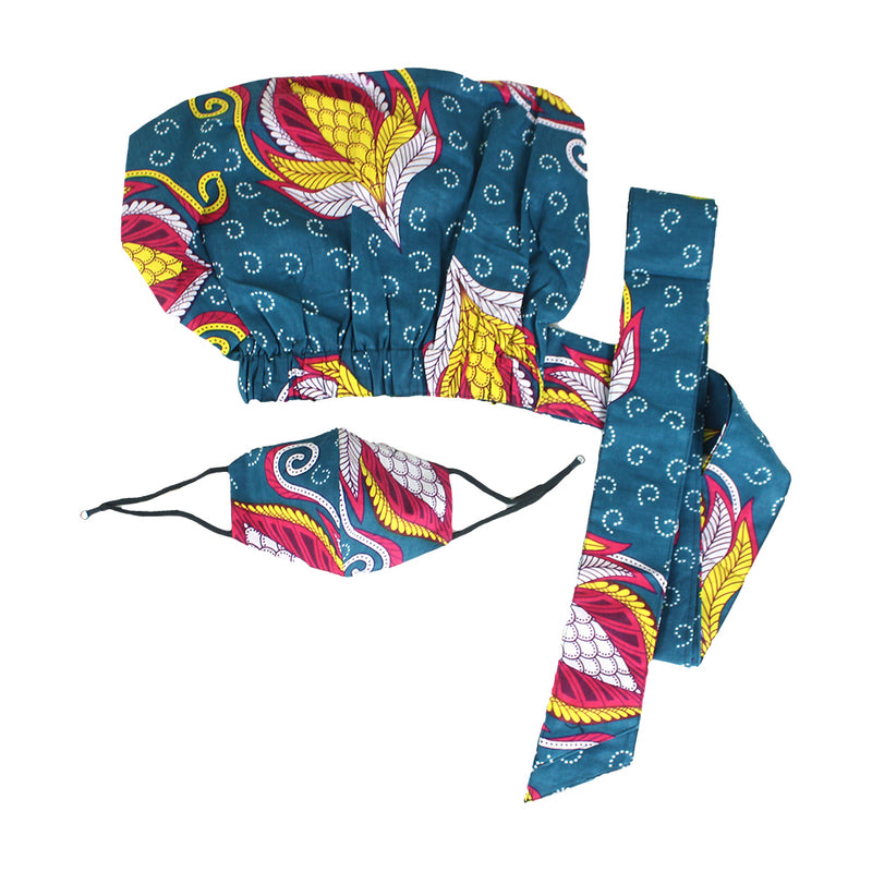 African Print Bonnet & Mask Set