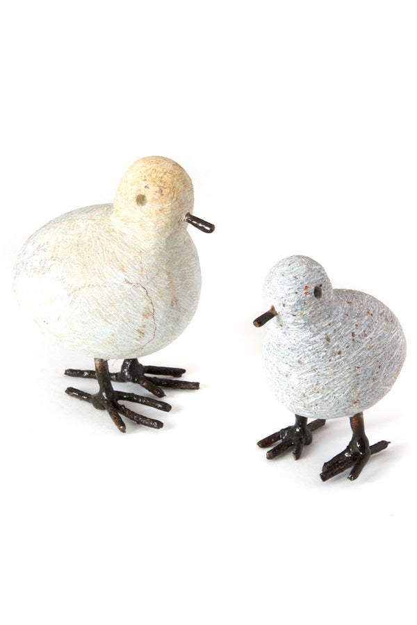 Tiny Stone and Recycled Metal Chickadee Bird Sculptures