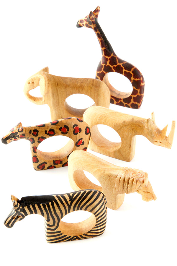 Set of Six Jacaranda Safari Animal Napkin Rings