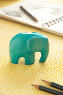 Aqua Bashful Elephant Soapstone Sculpture