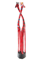 Tall Red East & West Jacaranda Wood Giraffe Sculpture