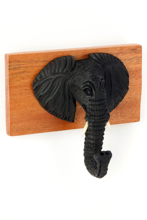 Kenyan Carved Elephant Bust Coat Hook