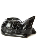 Black Soapstone Cozy Cat Tea Light Candle Holder