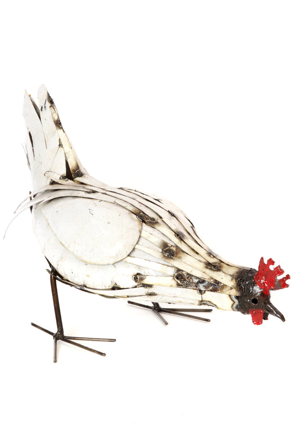 Recycled Metal Pecking Chicken Sculpture