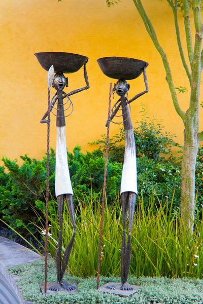 Kenyan Cow Horn Warrior Bowl Sculptures