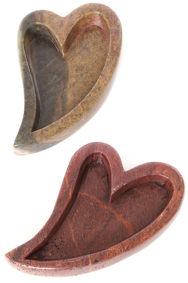 Hand Carved Shona Serpentine Stone Heart Dish
