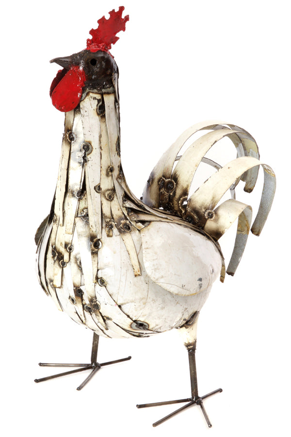 Recycled Metal Regal Rooster Sculpture