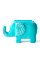 Aqua Blue Bashful Zig-Zag Elephant Soapstone Sculptures