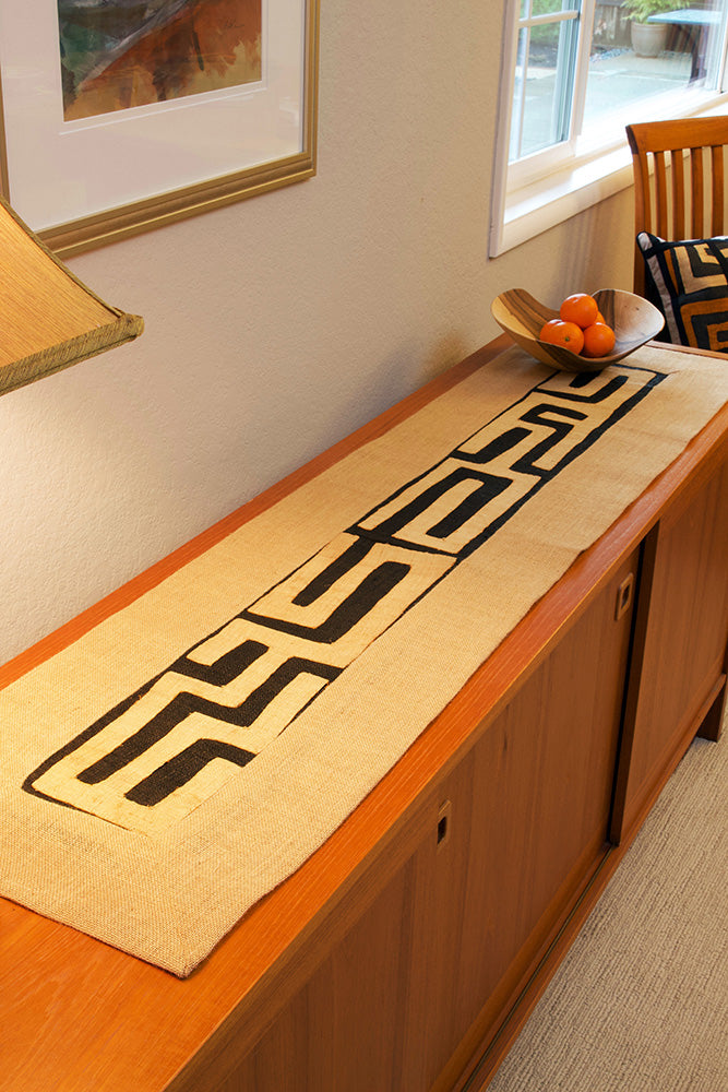 Natural Hessian and Congo Raffia Table Runner from Zambia