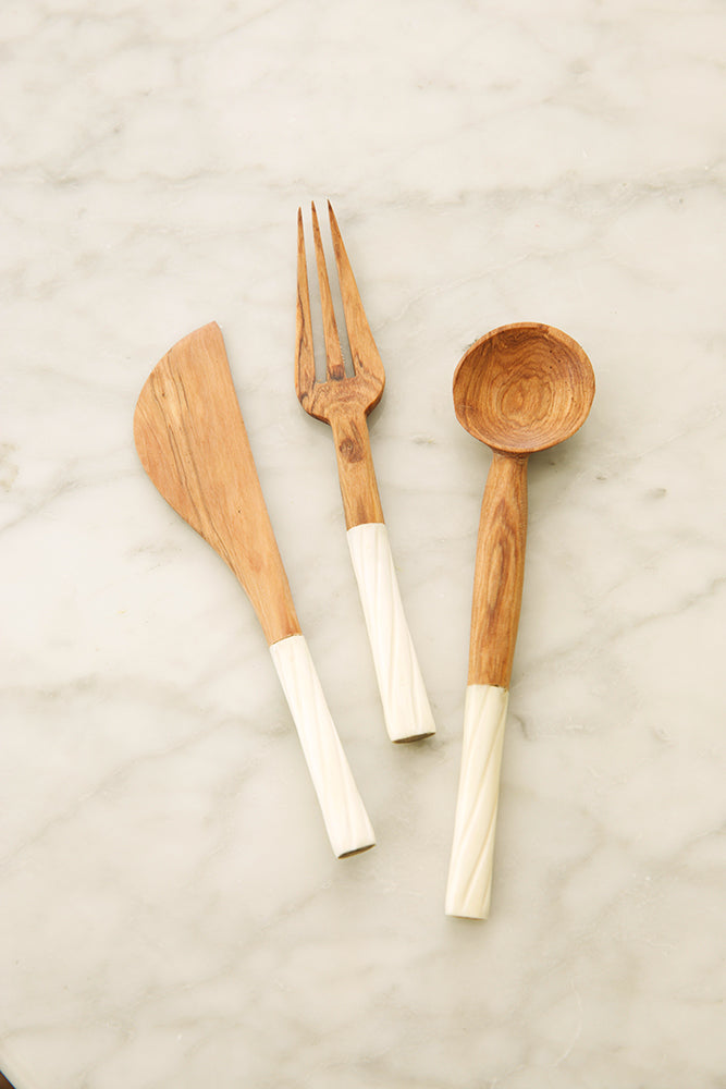Antelope Antler Wild Olive Wood Serving Utensils