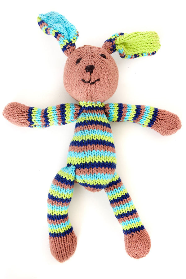 Kenana Knitters Green & Blue Striped Cotton Bunny Rabbit