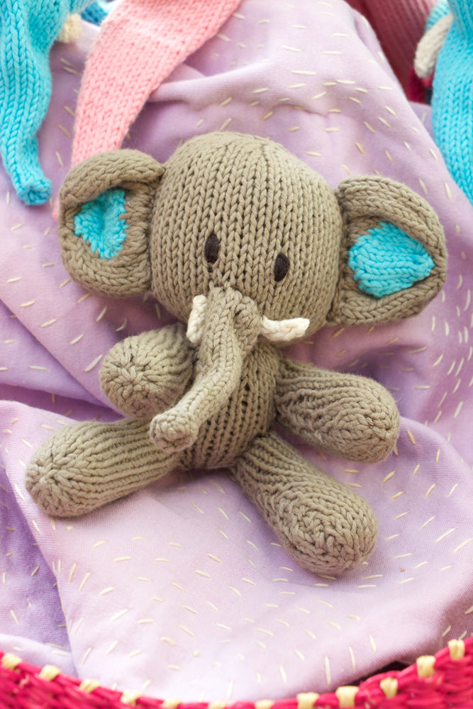 Kenana Knitters Little Rascal Elephant with Blue Ears