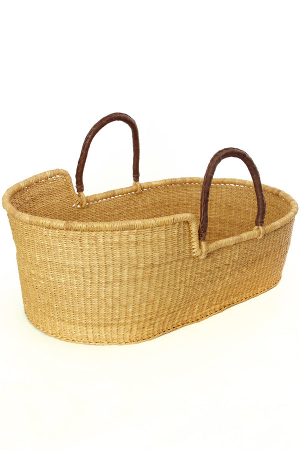 Ghanaian Natural Moses Basket with Leather Handles