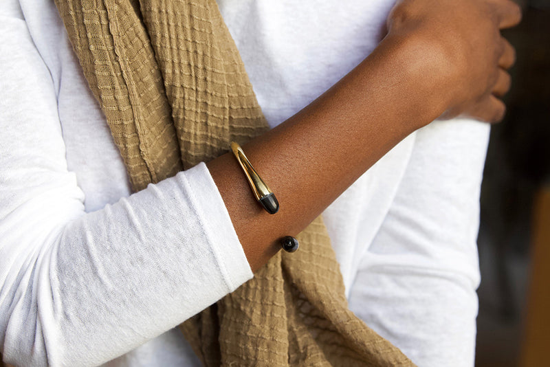 Kenyan Brass and Cow Horn Pirouette Bracelet