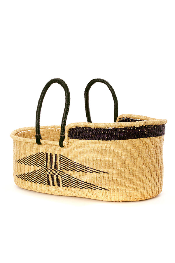 Ghanaian Angel Wings Moses Basket with Leather Handles