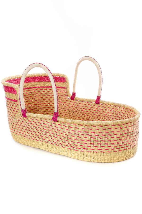 Ghanaian Primrose Moses Basket with Leather Handles
