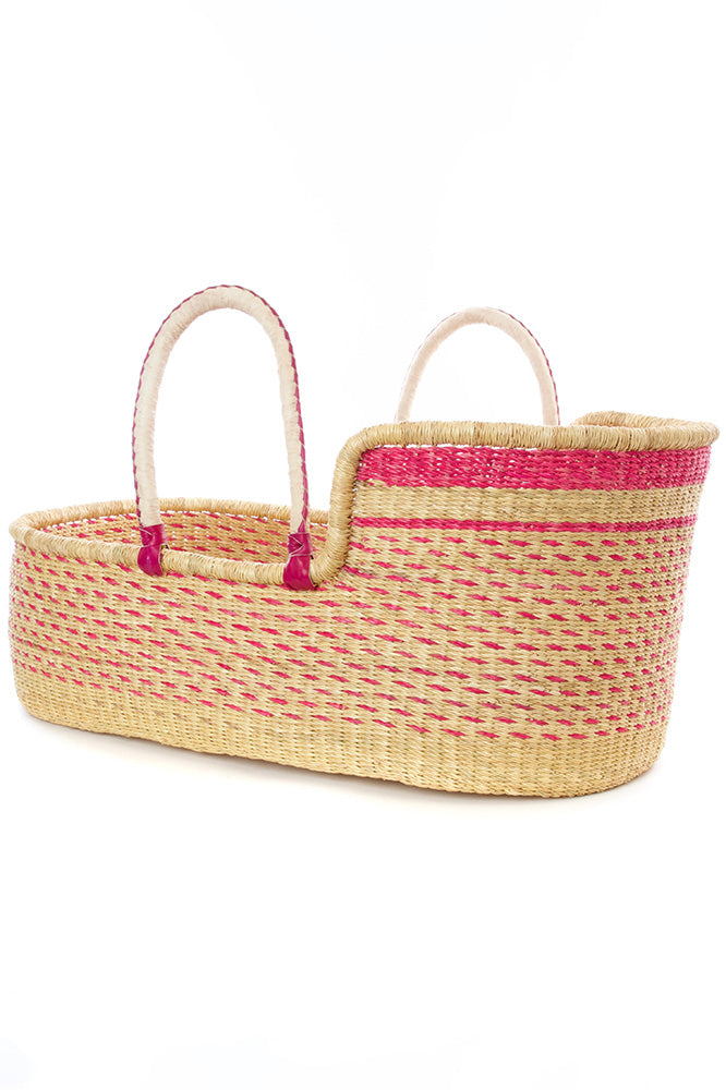 Ghanaian Primrose Moses Basket with Leather Handles
