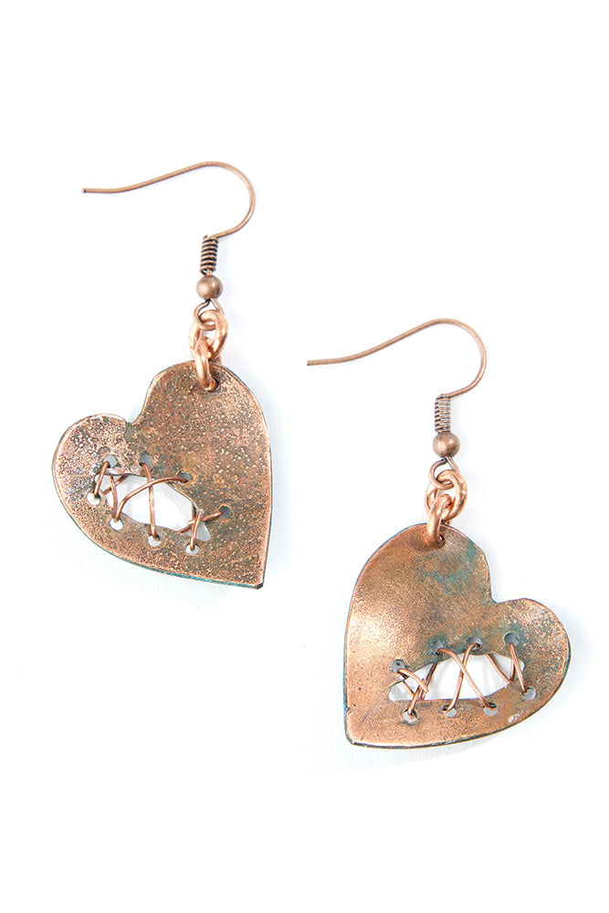 Mended Heart Copper Viridian Earrings