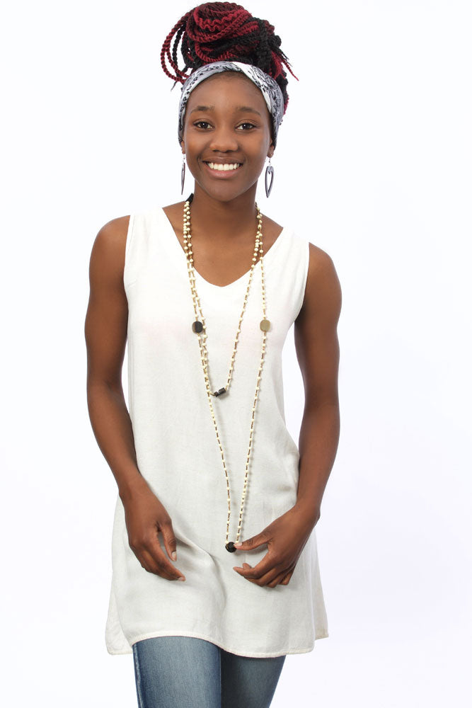Ajuna Malaika Paper Bead Wrap Necklace in Cream