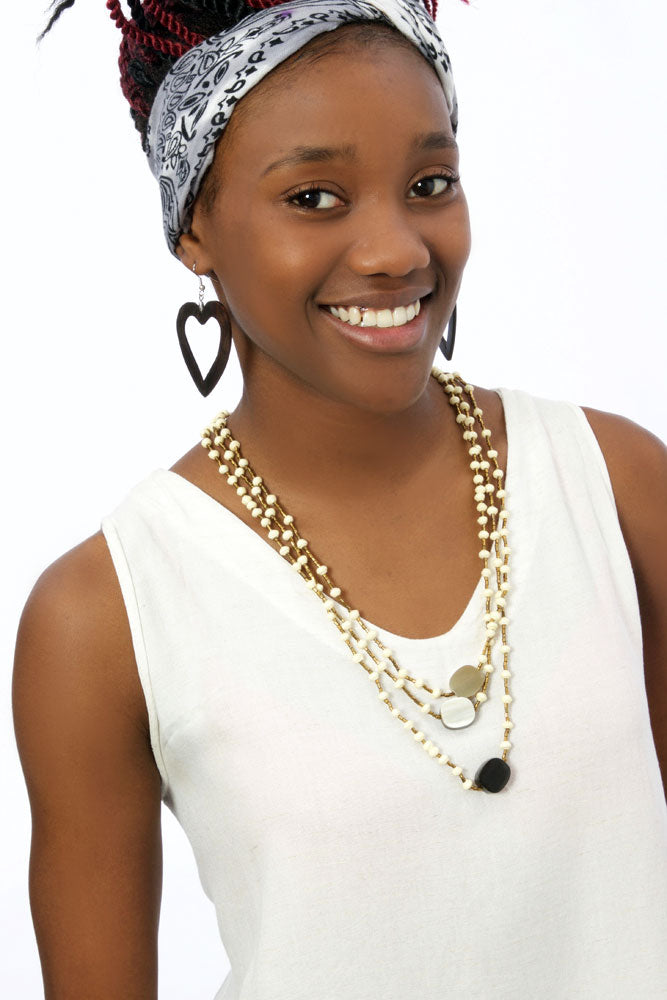 Ajuna Malaika Paper Bead Wrap Necklace in Cream